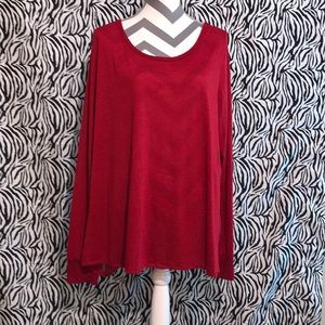 BKE Red Long Sleeve Sheer Back Tunic